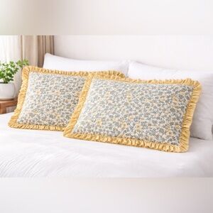 RACHEL ASHWELL Pillow Cases Cotton Floral With Ruffle Edge Quilt Set 2 Set